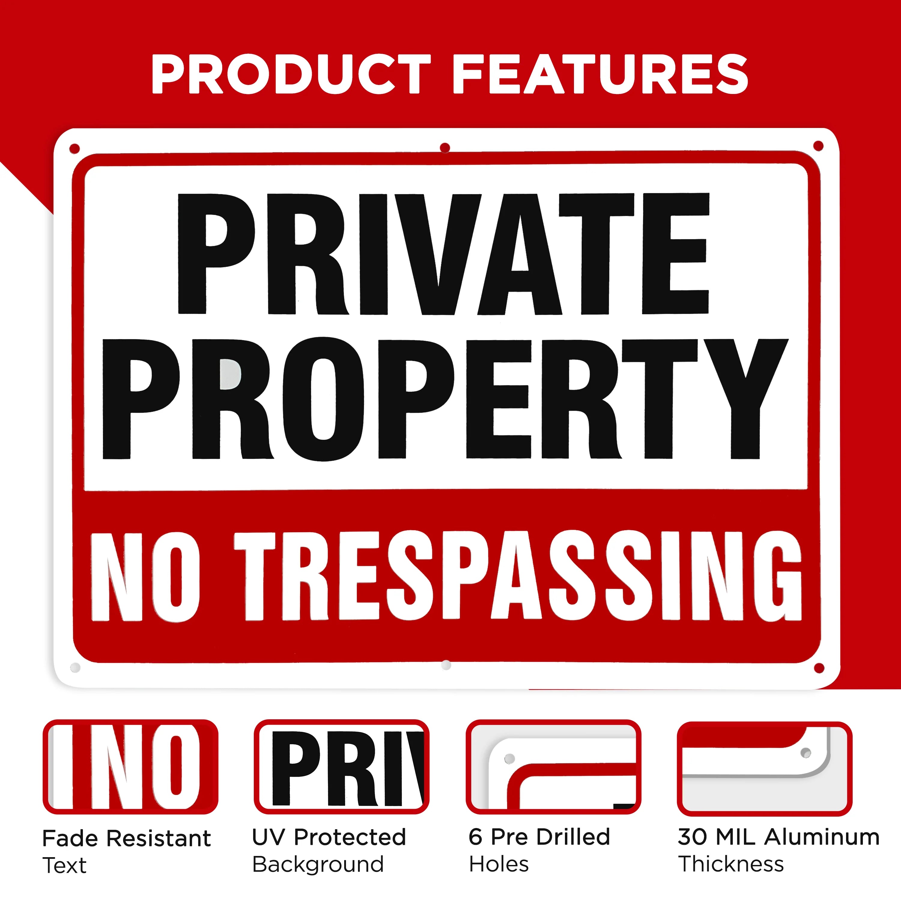 No Trespassing Signs for Private Property 10x7 Aluminum