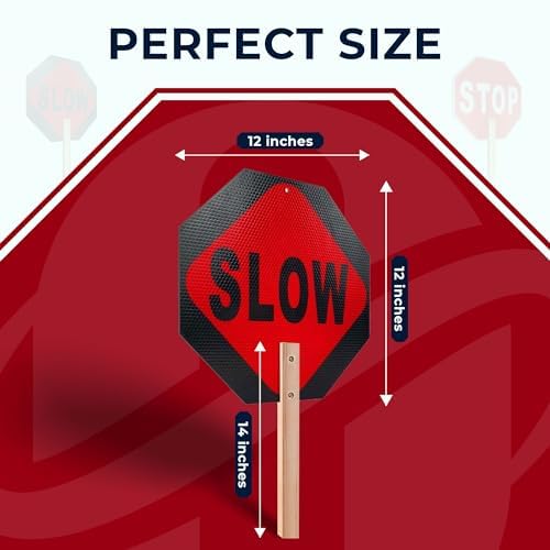 12x12 Handheld Stop Slow Sign - 40 MIL - Aluminum