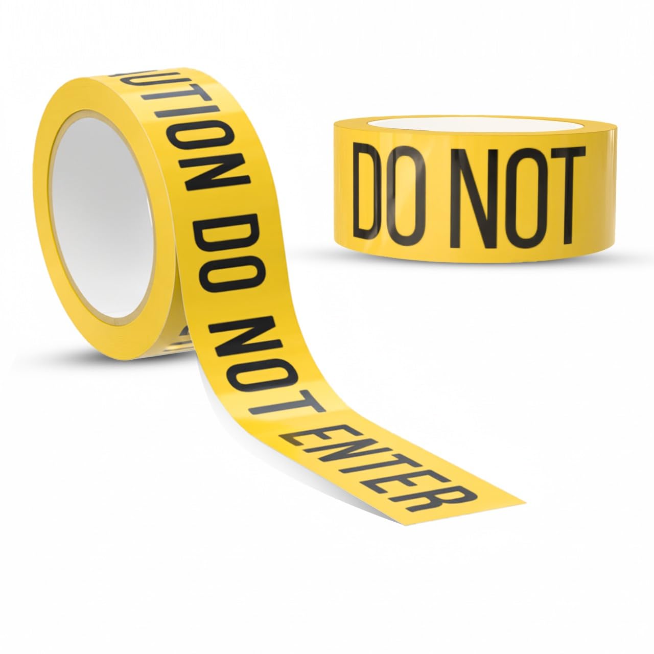 Yellow caution tape with 'DO NOT ENTER' text on a white background