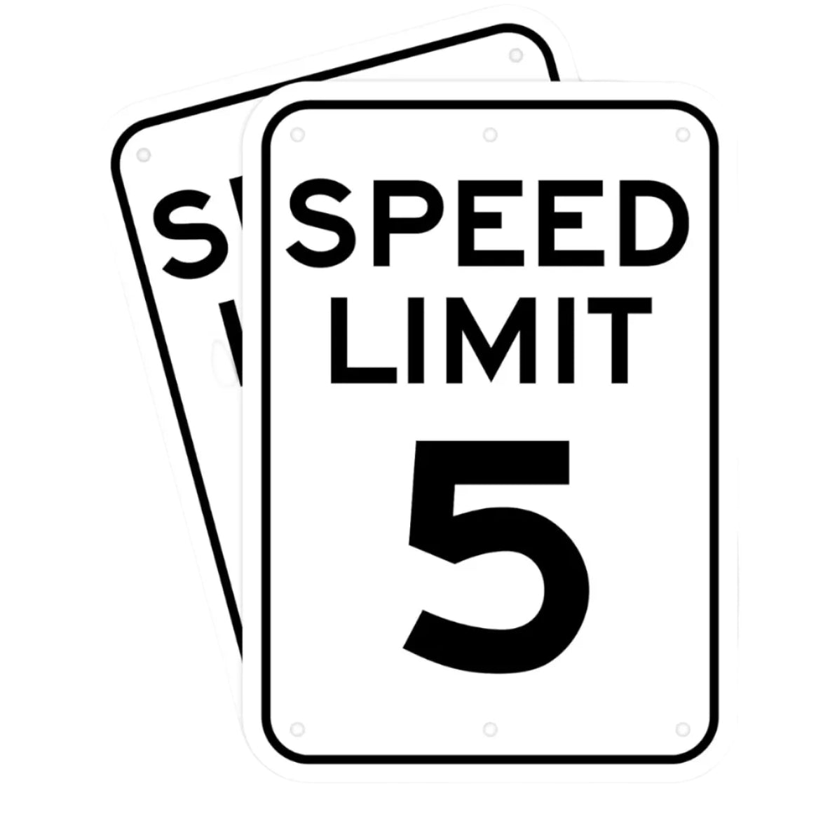 Two speed limit signs with 'SPEED LIMIT 5' text on a white background