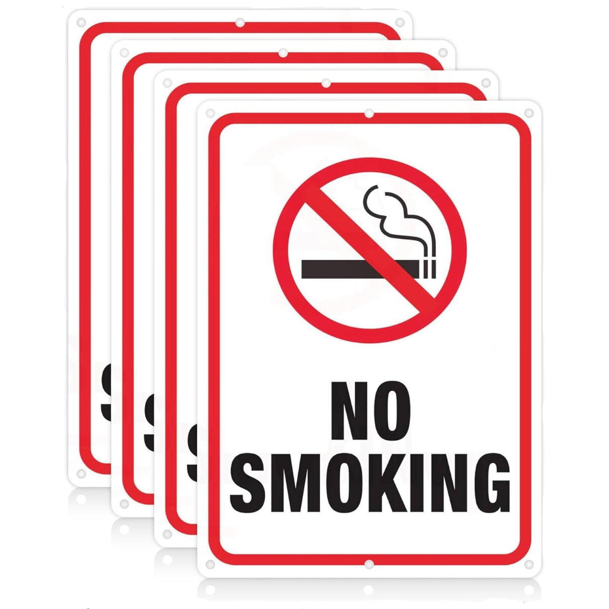 Set of four 'No Smoking' signs with red border and black text.