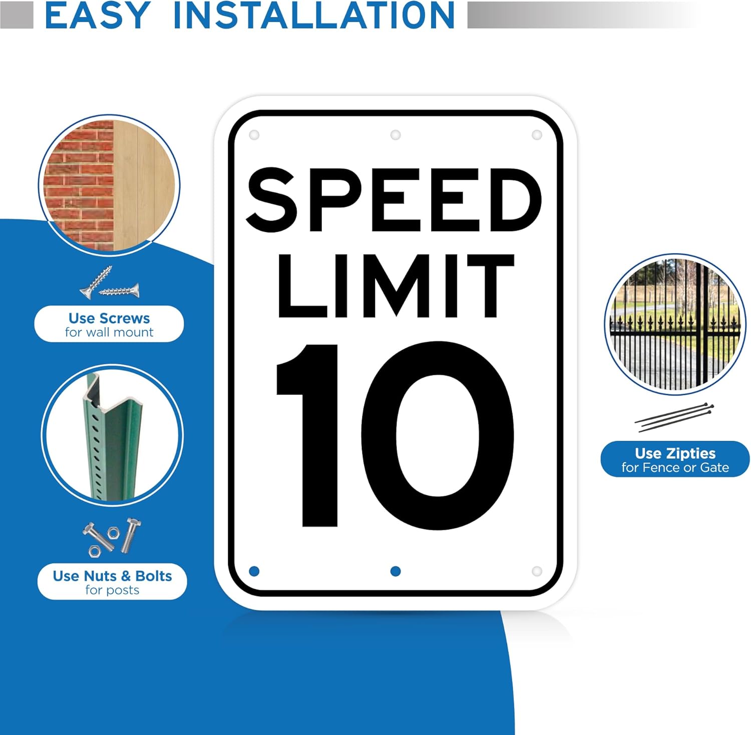 Speed Limit 10 MPH Sign - 12x18 - Aluminum