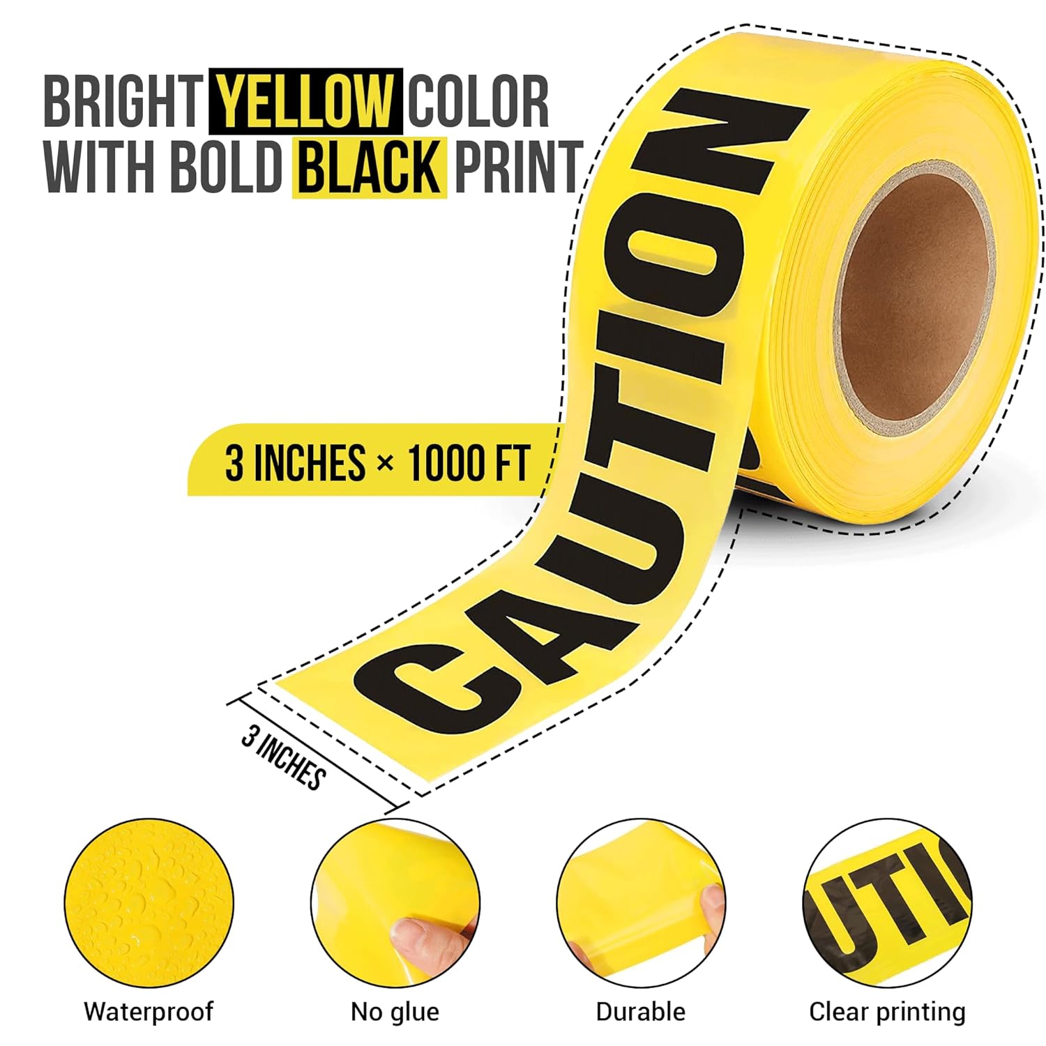 Yellow Caution Tape Roll - 3 x 1000 ft