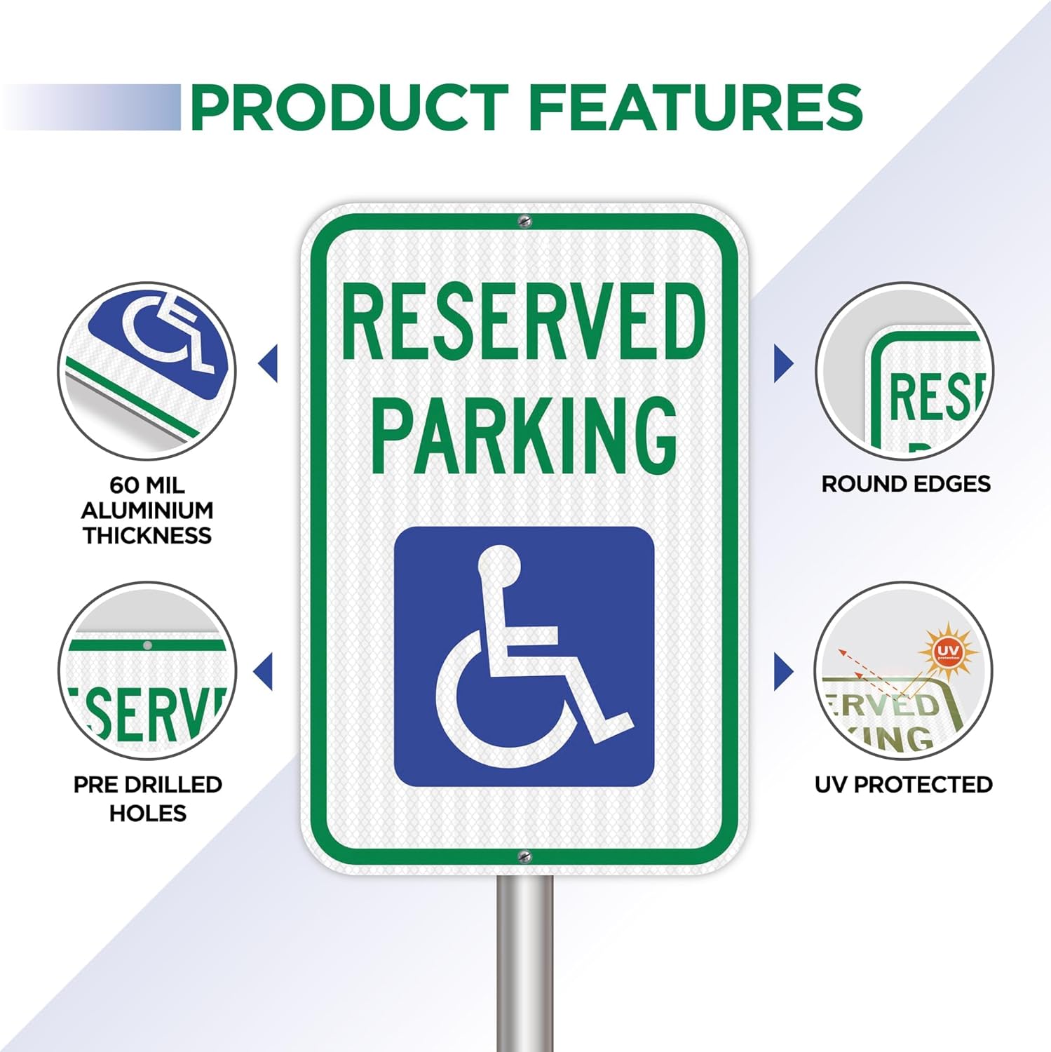 Handicap Parking Sign 12x18 - 60 MIL - Aluminum