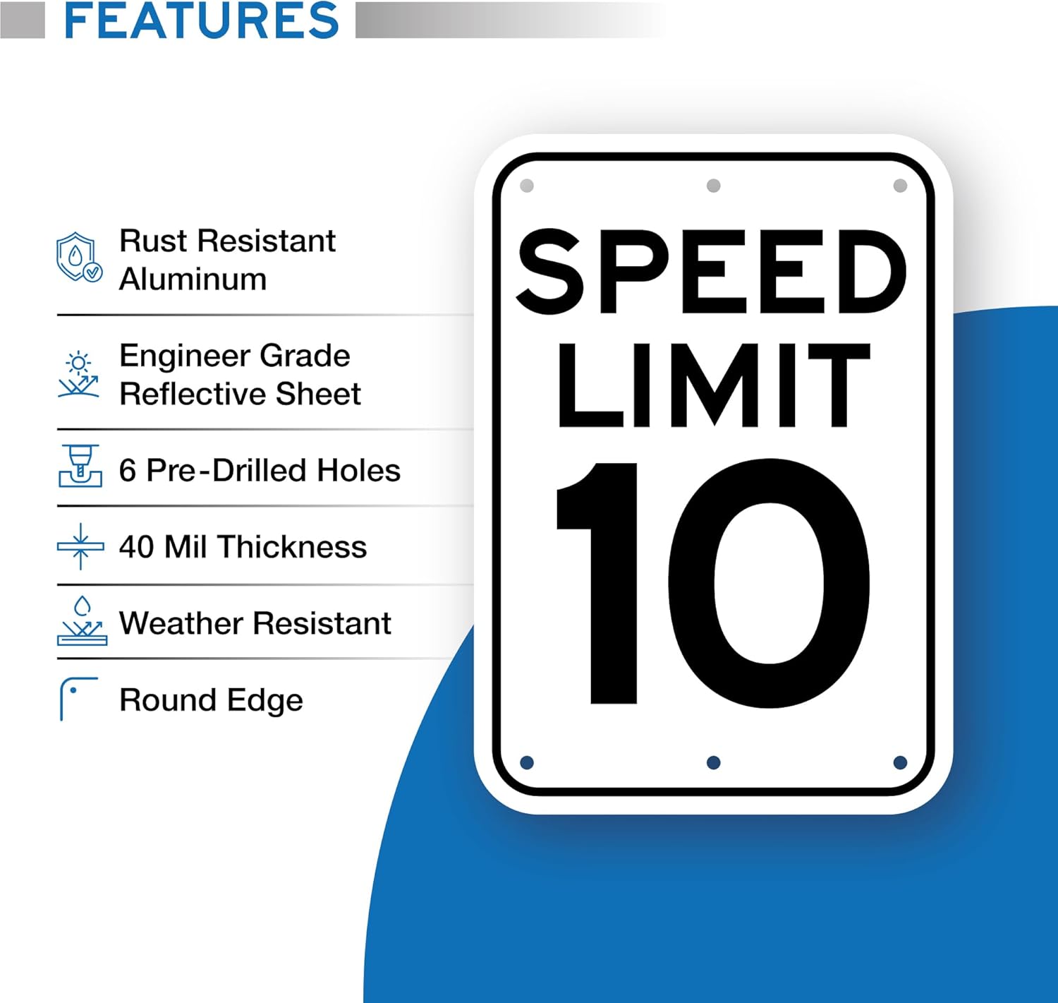 Speed Limit 10 MPH Sign - 12x18 - Aluminum