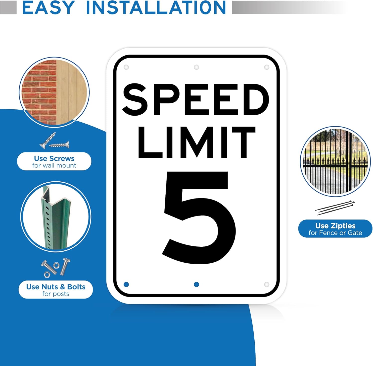 Speed Limit 5 MPH Sign - 12x18 - Aluminum