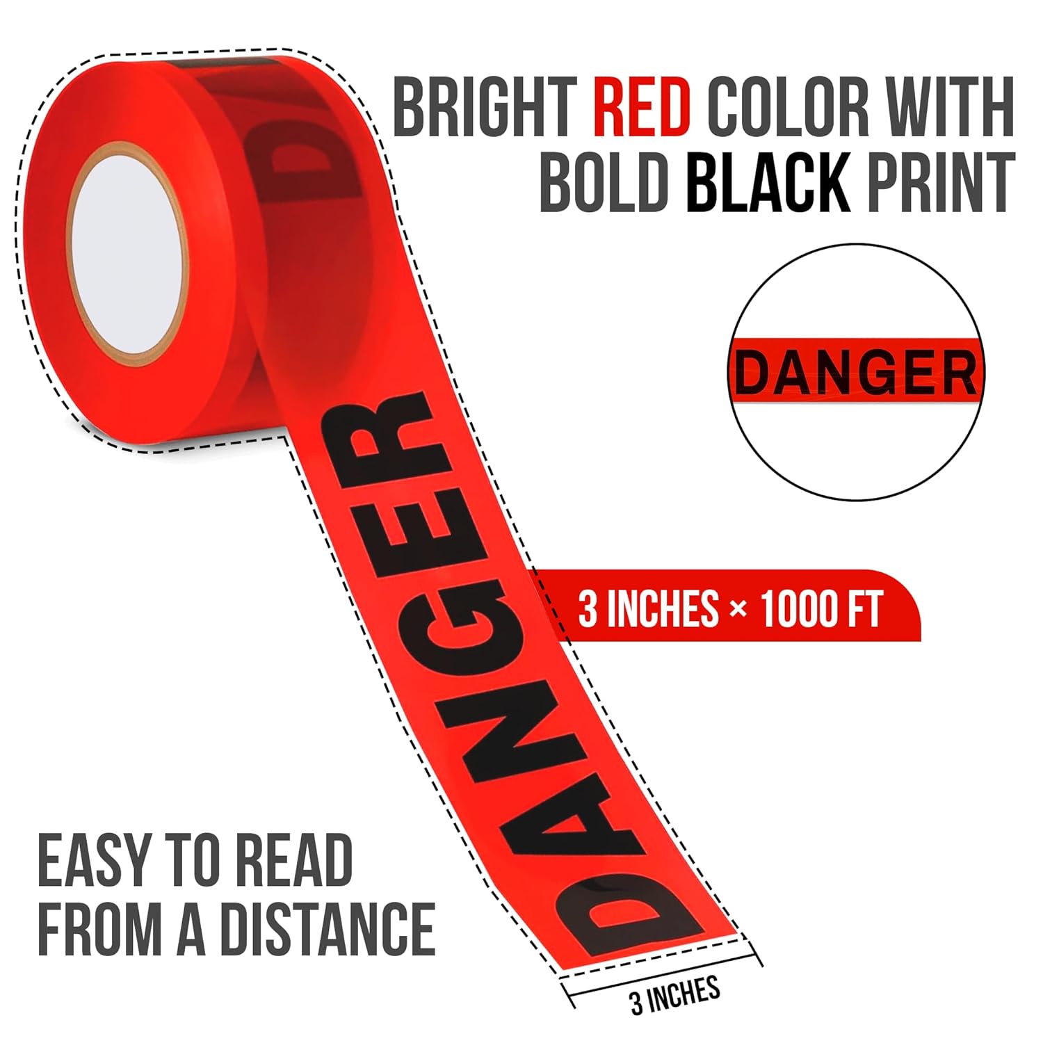 Red Danger Tape Roll - 3 x 1000 ft