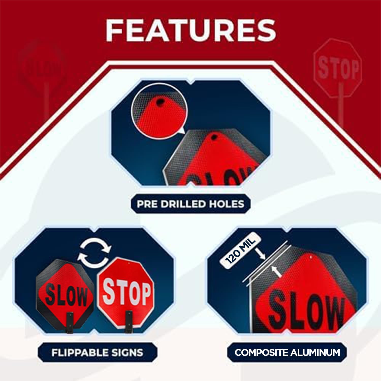 Lightweight Stop/Slow Paddle Sign - 18x18 - Aluminum Composite