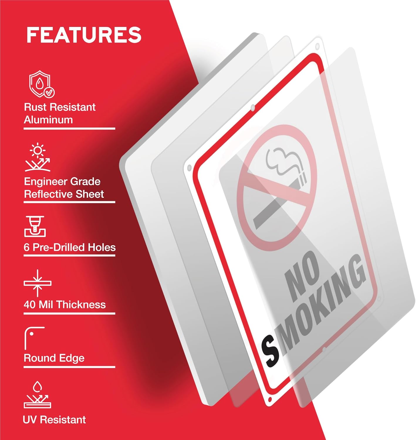 No Smoking Sign - 10x7 - Aluminum