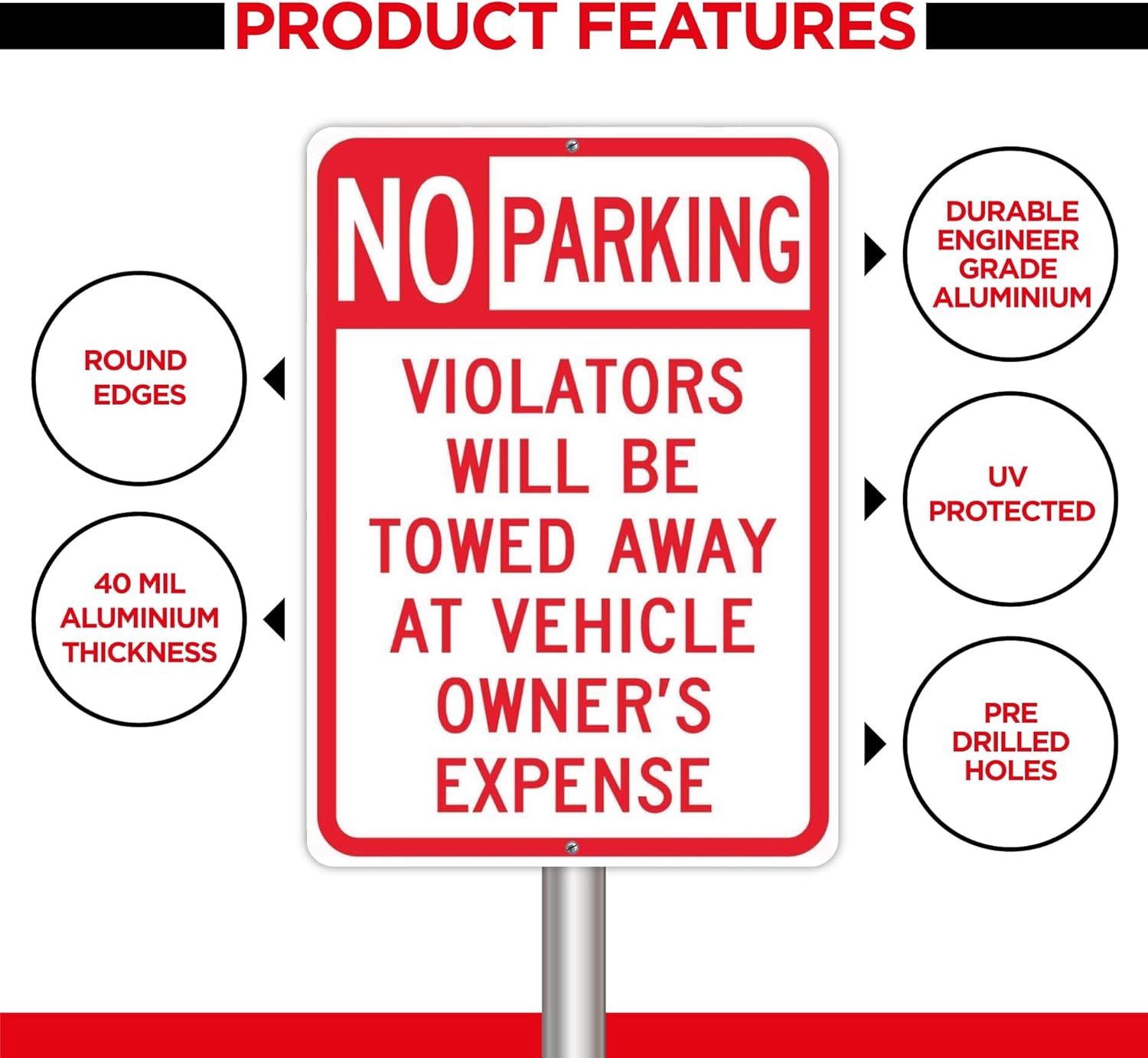 No Parking Violators Will Be Towed Away Sign - 10x14 - Aluminum