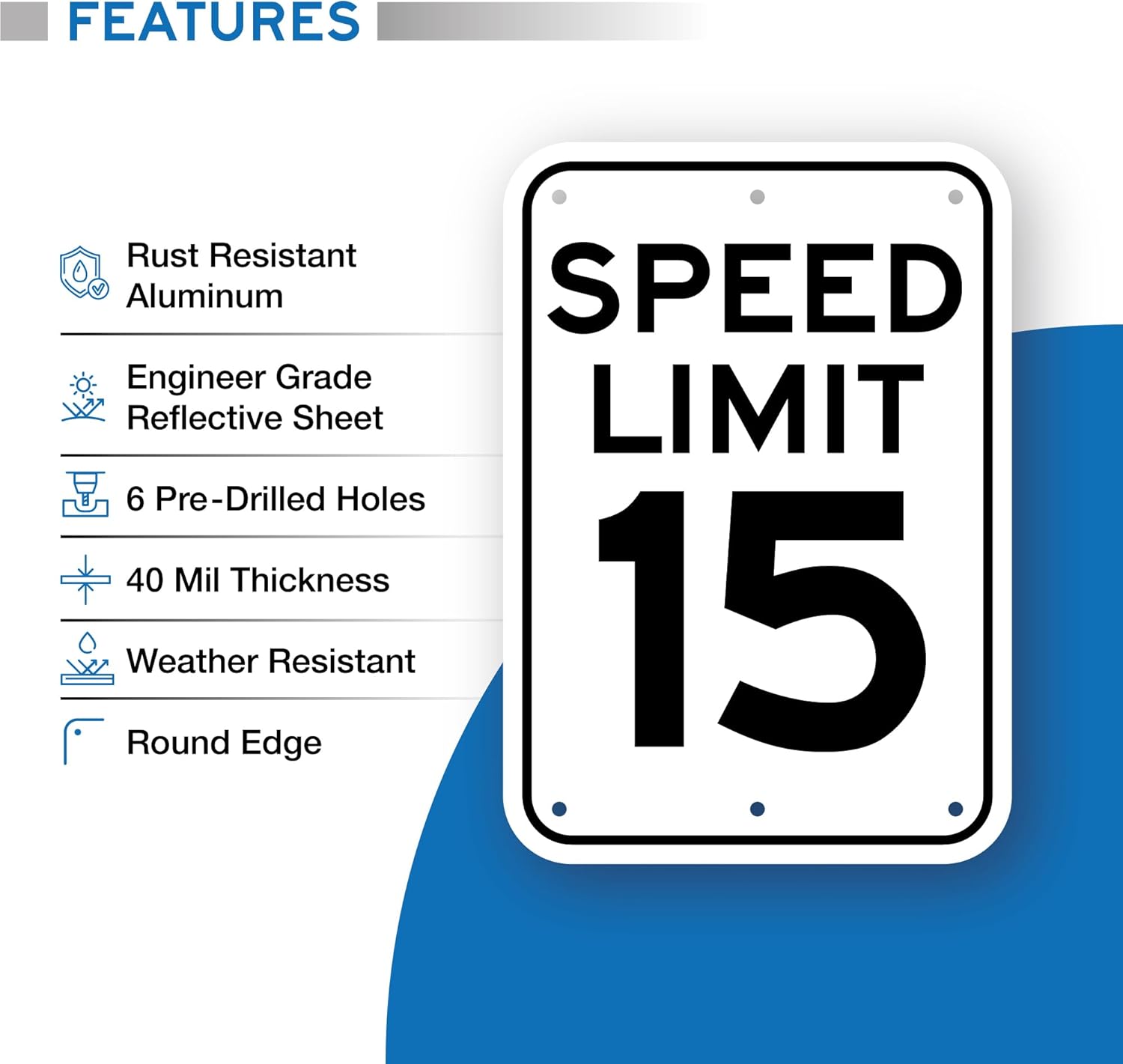 Speed Limit 15 MPH Sign - 12x18 - Aluminum