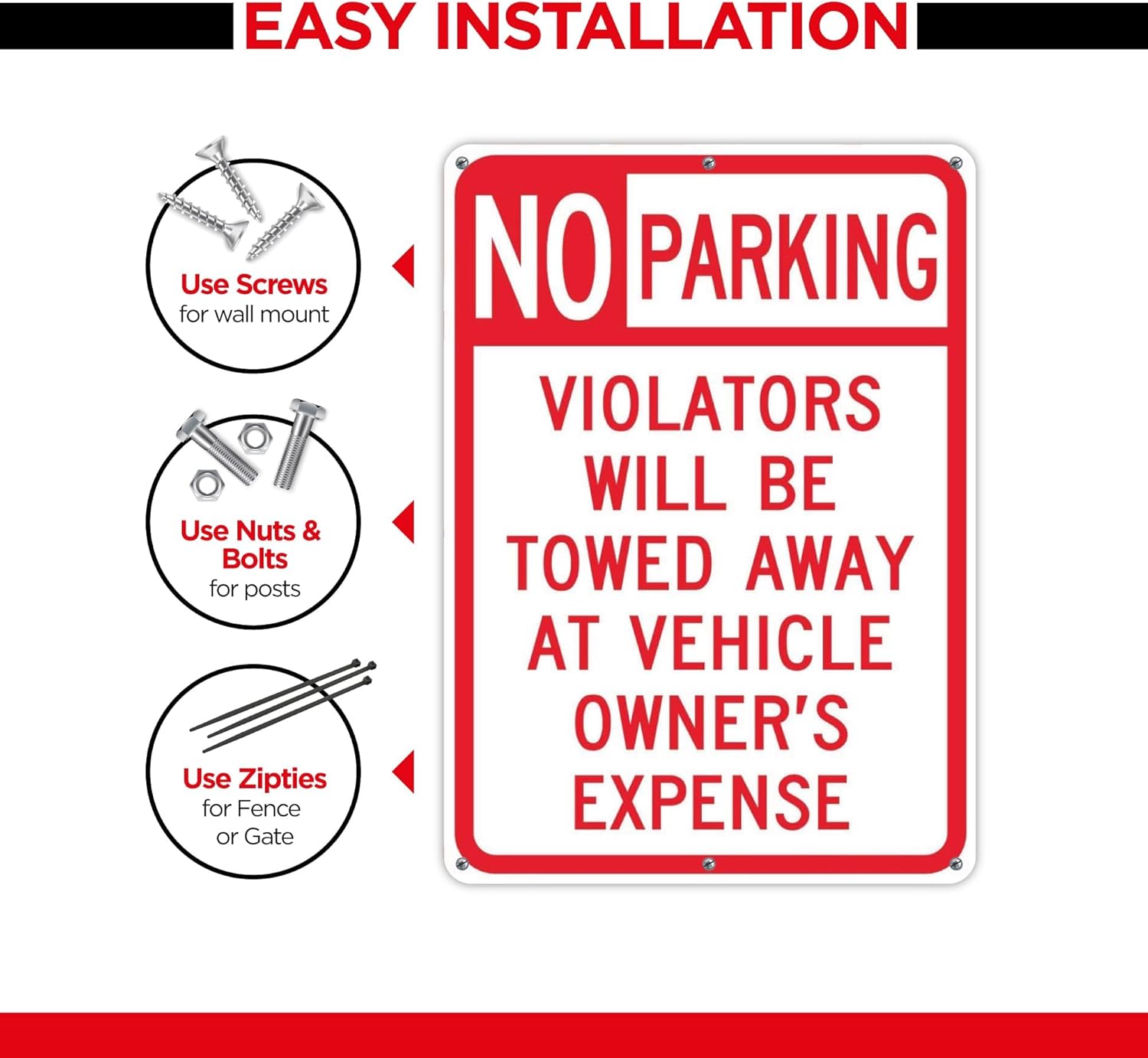 No Parking Violators Will Be Towed Away Sign - 10x14 - Aluminum