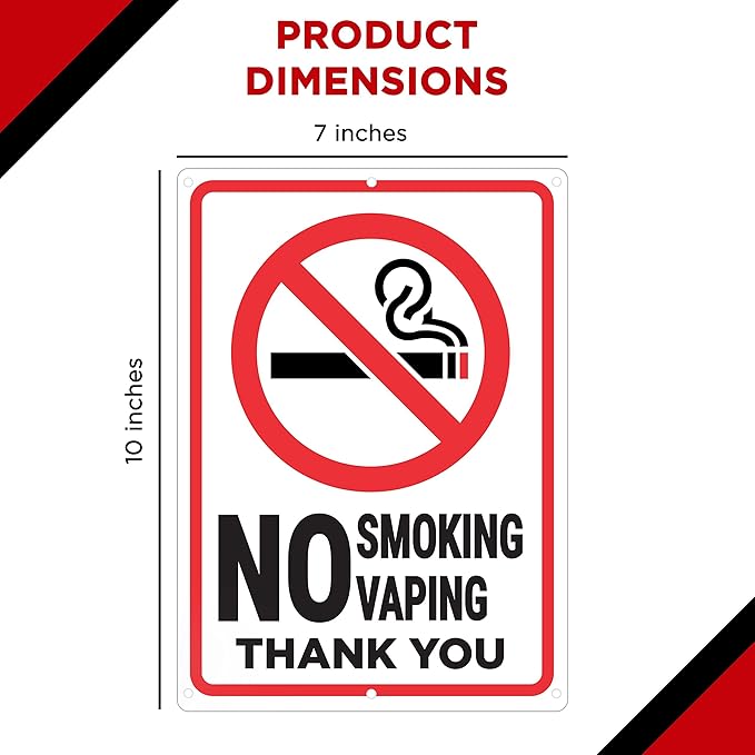 No Smoking No Vaping Sign - 10x7 - Aluminum