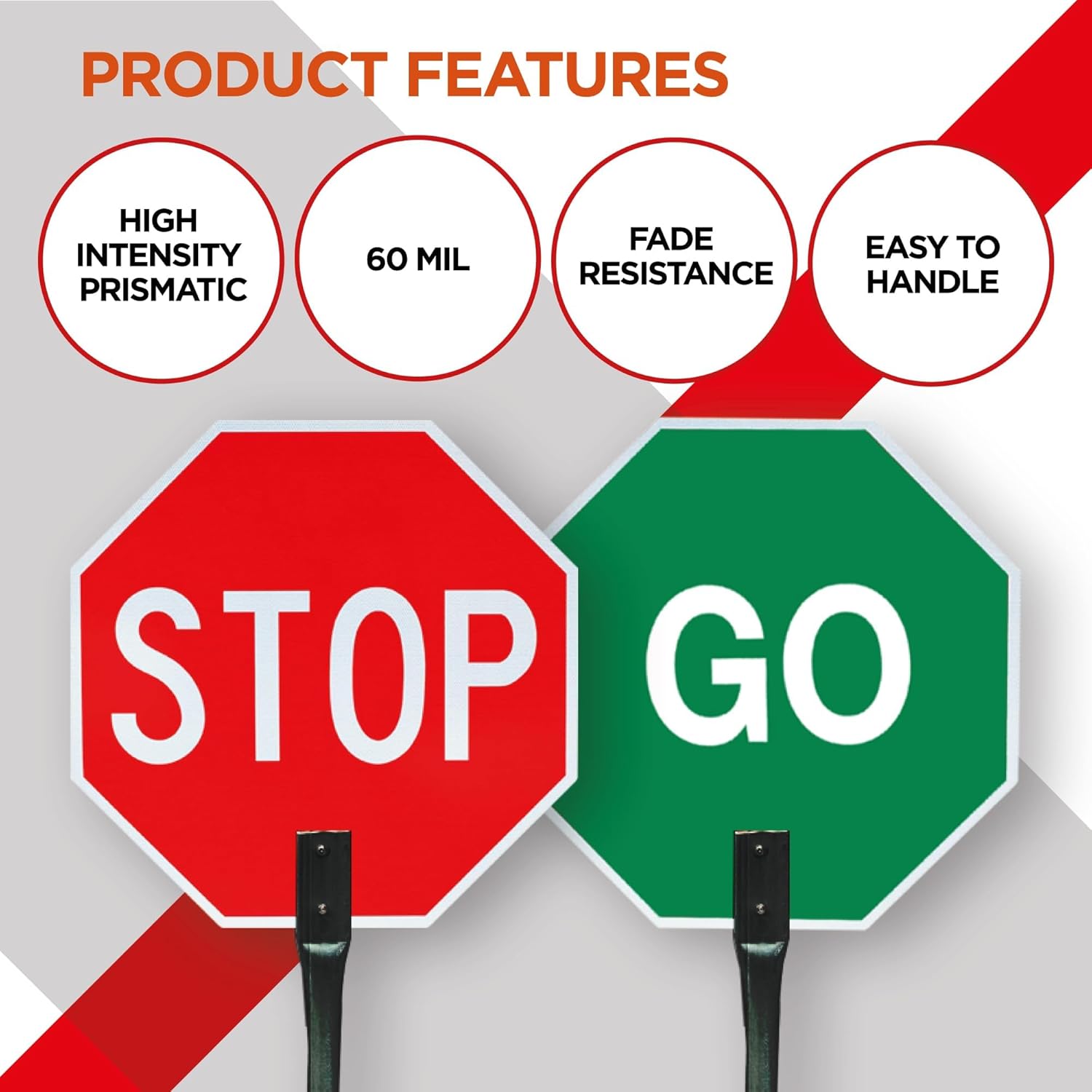 Stop / Go Paddle - Handheld - 18x18 - Aluminum