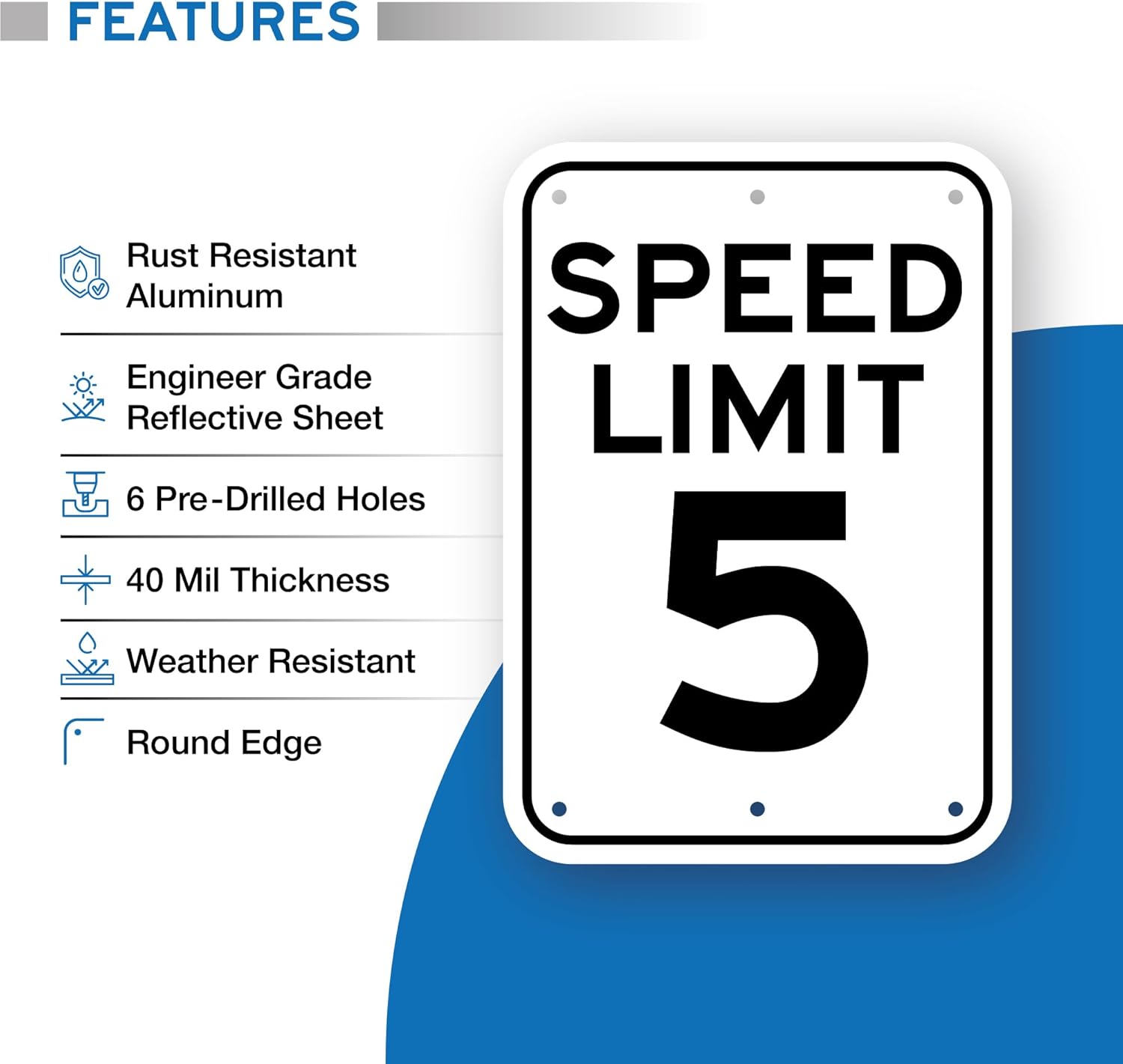 Speed Limit 5 MPH Sign - 12x18 - Aluminum