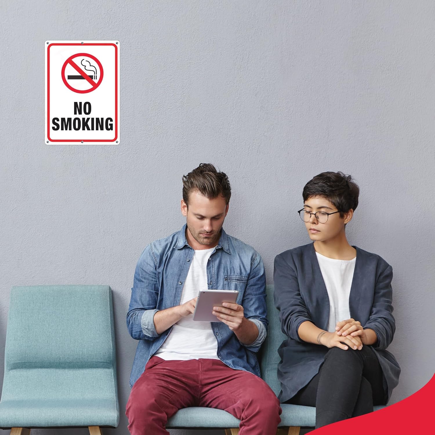 Set of four 'No Smoking' signs with red border and black text.