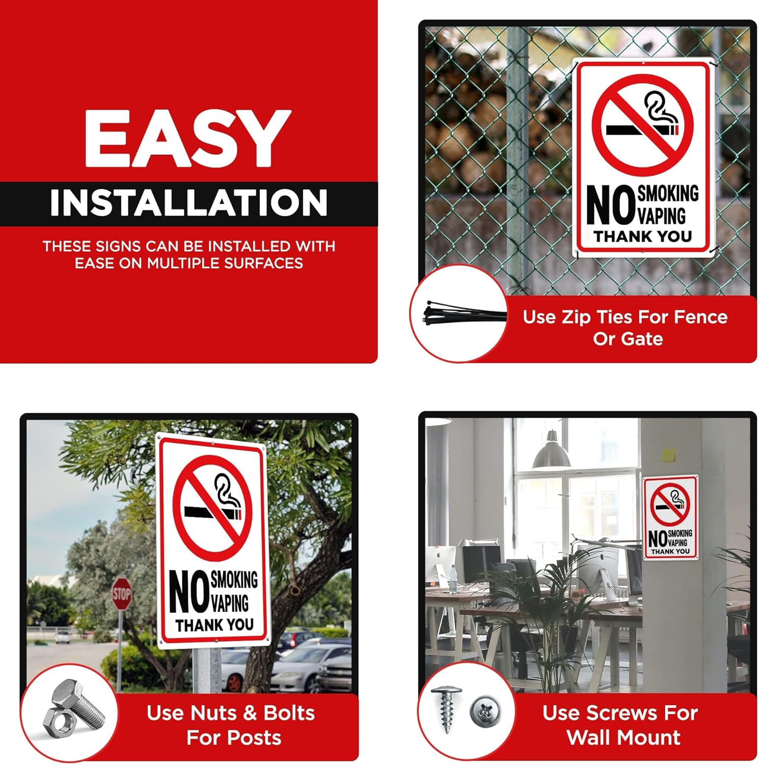 No Smoking No Vaping Sign - 10x7 - Aluminum