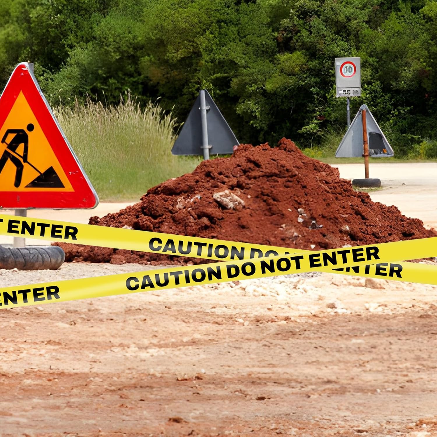 Yellow caution tape with 'DO NOT ENTER' text on a white background